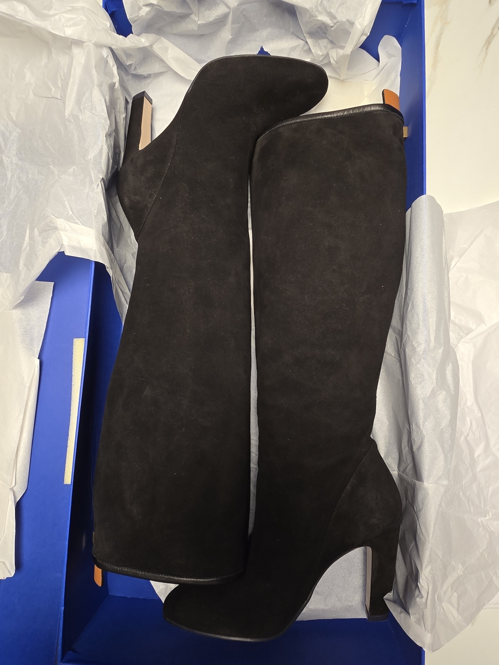 Stuart Weitzman Charlie Black Suede Knee High Heeled Boots